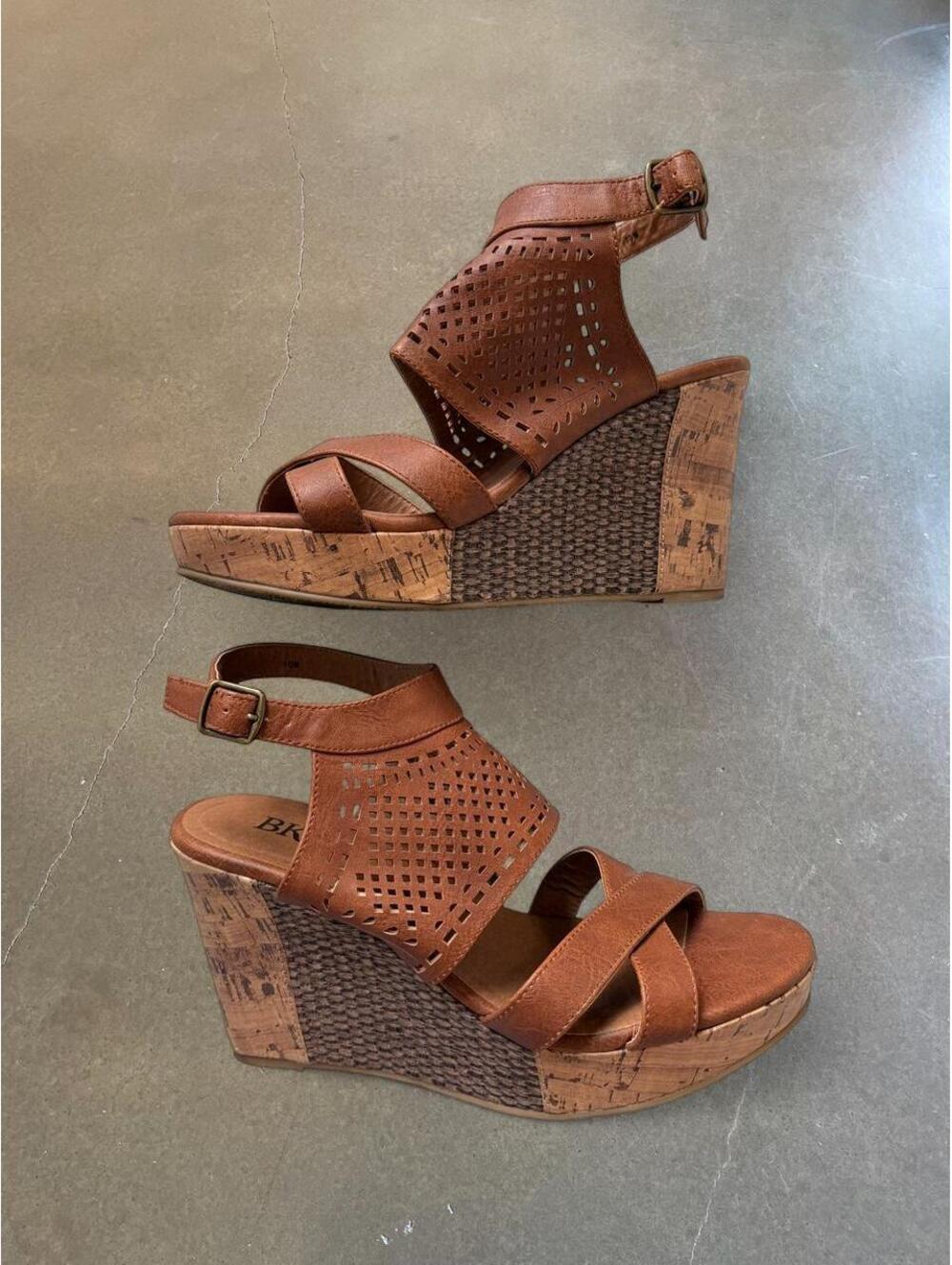 BKE Brown Cork Wedge Sandals | Women’s 9–10